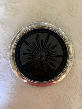 Black Glass Starburst Dish with Sterling Silver Rim, Frank M. Whiting
